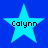 Four light blue stars on a solid blue background, each containing the text 'Calynn' in black pixelated font.