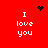 Red background with white text "I love you" in four quadrants, black pixelated heart and starburst symbols above and below the center.