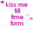 Pink text 'kiss me till time turns' with pink stars on white background, animated star positions across frames.