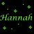 Animated icon with three horizontal of 'Hannah' text in green, blue-purple, and pink-orange gradients against a black background scattered with multicolored star-like dots