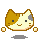 Pixelated cat head with brown, white, and gray fur in a of showing sequential eye and hand movements
