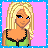 Pixelated cartoon woman with blonde hair, blue eyes, and a green top with black trim; text below reads "its the blondes who" and "rule the EARTH!"