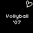 Pixelated white heart symbol above two identical text blocks reading 'Volleyball' and ''07' on black background.