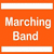 Static orange background with white text reading "Marching Band" and a partially visible question about football on the right.