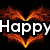 Animated fiery heart shapes with partial text reading 'Happyew Yeo' over a black background.