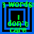 Green text '3 words: I don't care' appears over a blue and black layered square pattern with varying square sizes.