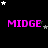 Black background with pink 'MIDGE' text and scattered white and gray stars in a pattern