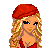 Pixel art of a blonde woman in red clothing with a red beret, shown in multiple views including full body and close-up, with repeated 'Beautiful' text on red and black backgrounds.