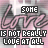 A repeating pattern of stylized text with a pink and gray color scheme, featuring the phrase "love is not really love at all" in multiple