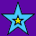 Two light blue star-shaped icons on a purple background, one with a yellow center and the other with a black center.