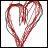A 4x4 contact sheet of a red heart-shaped animation with text overlays, showing frame-by-frame changes in text visibility and heart outline opacity against a white background.