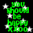 Green pixelated text reading "you should be happy xoxo" on black background with white stars, repeated in four identical quadrants.