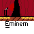 Pixelated animation of a stage with red curtains, microphones, and text reading 'Eminem' in four showing character appearance changes
