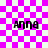 A static image with a pink and white checkered background displaying four instances of the text 'anna' in black pixelated font, each positioned at different corners.