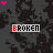 Animated sequence of 'BROKEN' text in various color schemes with pink heart icons on a dark patterned background, transitioning to handwritten-style signatures.