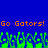 Blue background with orange text reading 'Go Gators! Go Gators!' above green pixelated crowd shapes.