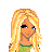 Pixel art contact sheet showing three frames of a female character with blonde hair, green top, and dark pants alongside the name 'michelle' in green text with a heart symbol.