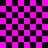 A checkerboard pattern of bright pink and black squares with two distorted overlays on the right side