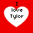 Red background with four white heart shapes, each containing black text reading "I love Tylor" with the top heart having a slightly blurred appearance.