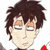 Pixelated anime-style character with brown spiky hair and green eyes, wearing a white shirt with red collar detail.