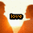 Silhouetted figures holding hands with 'love' text in black box; animation shifts text position from left to right