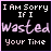 A 3x3 contact sheet of nine identical animated frames showing a black background with white and pink text reading "I AM SORRY IF I wasted Your Time" in pixelated font styles.