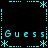 Cyan pixelated text "Guess" repeated in four quadrants within a cyan dotted border, with cyan asterisks at corners and midpoints, on a black background.