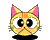 Two pixelated cat head icons with large eyes and pink ears displayed side-by-side on a gray background, each with distinct facial expressions.
