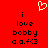 Red background with pixelated white heart above black text reading 'i love bobby a.a.f<3' in two identical vertical