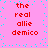 A static image with a pink background and cyan dots, displaying red text reading "the real allie demico" in two identical vertical