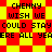 Pixelated text on a red and yellow checkered background with repeated phrases.