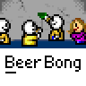 Animated contact sheet of a beer bong icon showing multiple frames with stick figures, text bubbles, and repeated "Beer Bong" labels across 21 sampled frames.