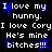 Pixelated text repeats 'I love my hunny', 'I love Cory', and 'He's mine bitches!!!' with blue starbursts on black background.