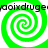 Four identical green and white spiral patterns arranged in a with black text repeating across the top and bottom edges
