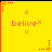 Yellow background with pink text 'belive' and four small pink X symbols, bordered by red dotted lines forming a frame.