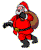 Santa Claus in red suit with black belt and boots, brown sack over shoulder, walking through multiple poses on gray background.