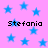 A static image with a pink background and scattered blue stars, featuring four instances of the text 'Stefania' in black pixelated font.