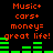 Red text on black background reads Music+ cars+ money= great life! with green audio equalizer bars below, two identical copies side-by-side.