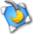 A pixelated heart-shaped icon with a blue background, yellow crescent moon symbol, and gray wing-like elements on the left side.