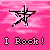Pixelated pink background with six star-shaped icons arranged in two , each labeled "I Rock!" below