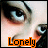 A pixelated close-up of a person's eyes and nose with the word 'Lonely' in orange text at the bottom, bordered by black and orange frames.