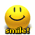 A yellow smiley face icon with vertical eyes and a curved mouth, displaying text below.