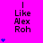 A bright pink background displays repeated text "I Like Alex Roh" with blue heart symbols in vertical , showing animation changes across observations