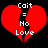 Two identical red broken hearts with white text 'Coit = No Love' on black background, each heart split vertically into two jagged pieces.