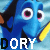 Blue fish character with large eyes and yellow fin, text 'DORY' in pixelated font across the image.