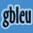 Animated sequence showing the word 'gbleu' transforming from solid black text to a bright white glow against blue backgrounds.