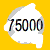 Pixelated white speech bubble on yellow background with black numerals '75000' inside, showing digital artifacting and color bleeding.