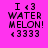 Pixelated text on bright pink background with green highlight changes across four views showing "I <3 WATER MELON! <3333" variations.