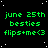 Green pixelated text on black background with white stars, repeating 'june 25th besties flips+me<3' in a pattern