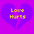 Two identical purple heart shapes with yellow text "Love Hurts" on a solid pink background, each heart split vertically into two halves.